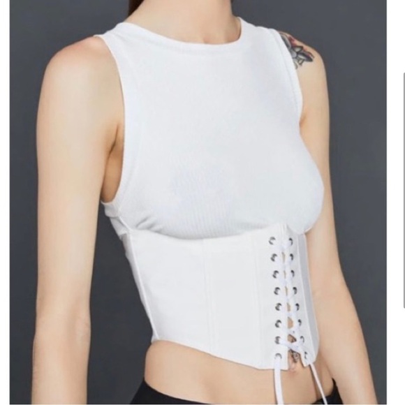 Poster Girl x Dolls Kill plus size Half corset tank top ribbed white new 3X/XXXL - Picture 3 of 7